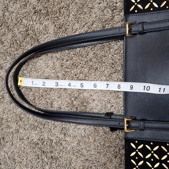 Michael Kors large suede jet set travel tote - black/gold laser cut - Picture 11 of 12
